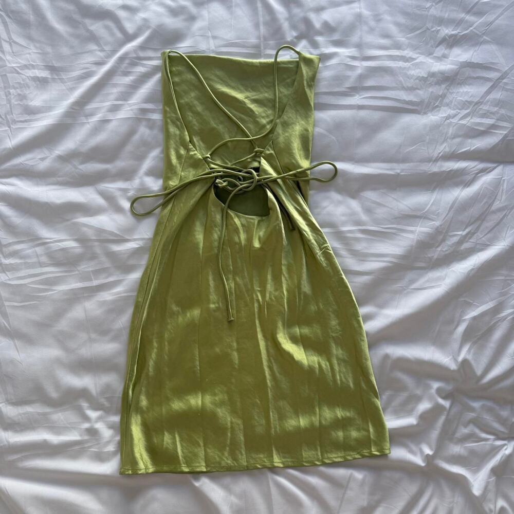 White Fox Green Satin Mini Dress - Picture 2 of 5